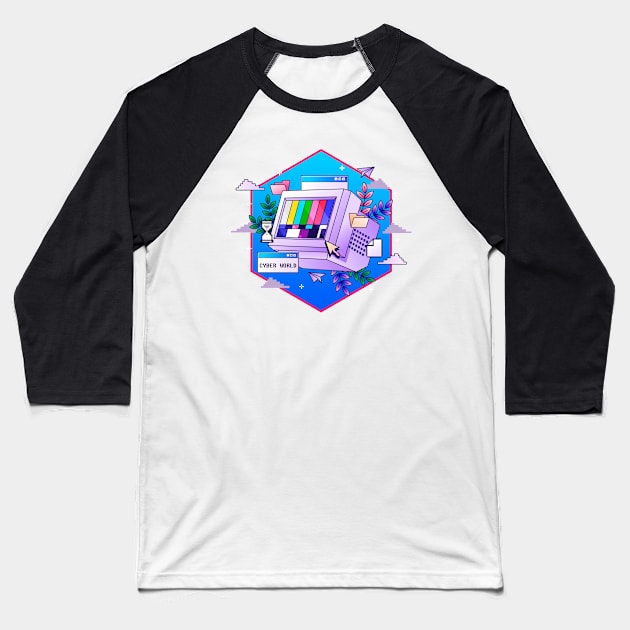 Old PC - Retrowave, retro 80s Baseball T-Shirt by Synthwave1950